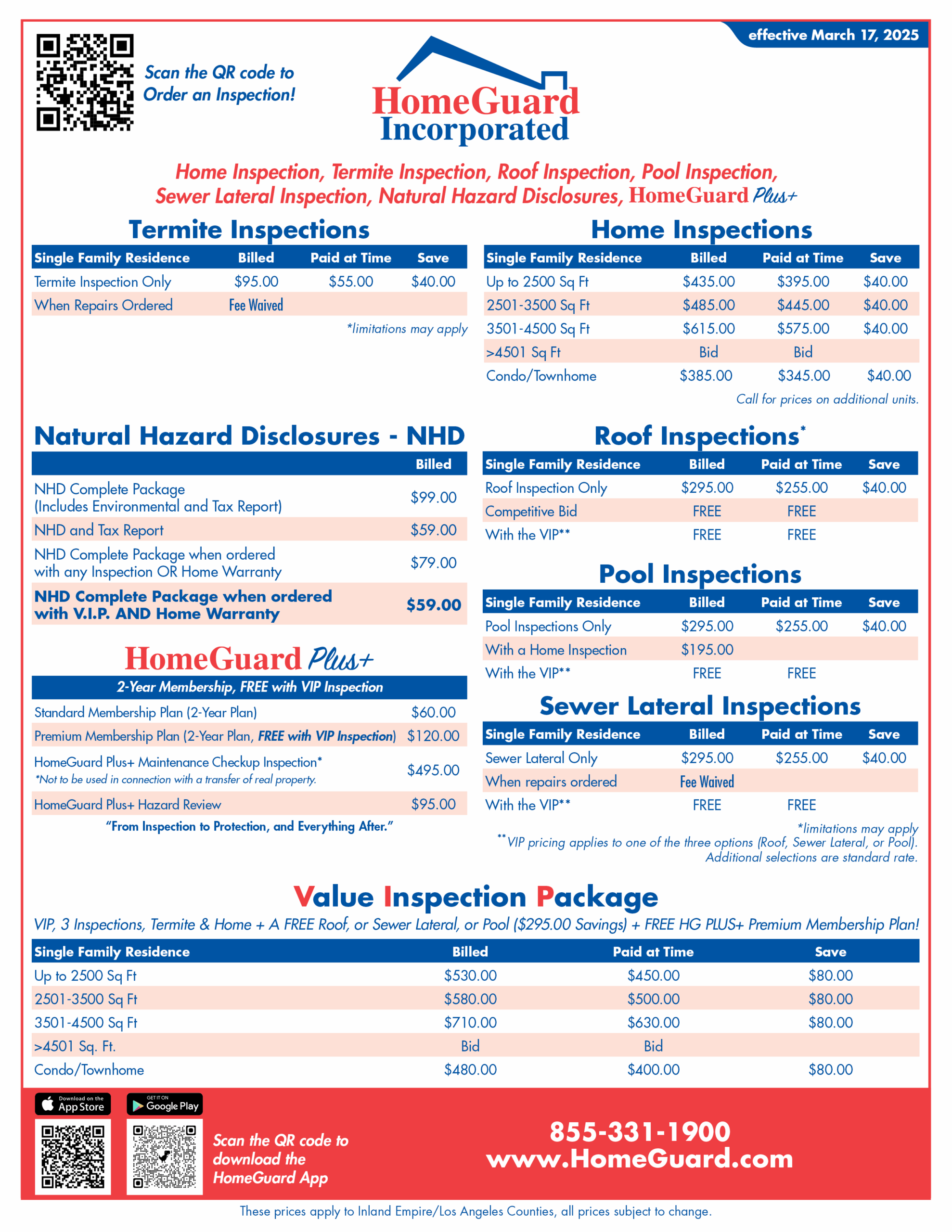 los angeles inland empire home inspection pricing